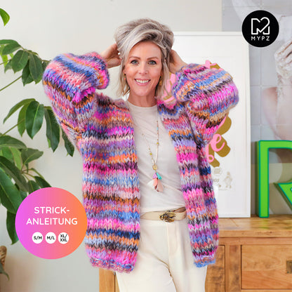 Strickanleitung – MYPZ basic chunky mohair cardigan Flirty Red  (ENG-NL-DE)
