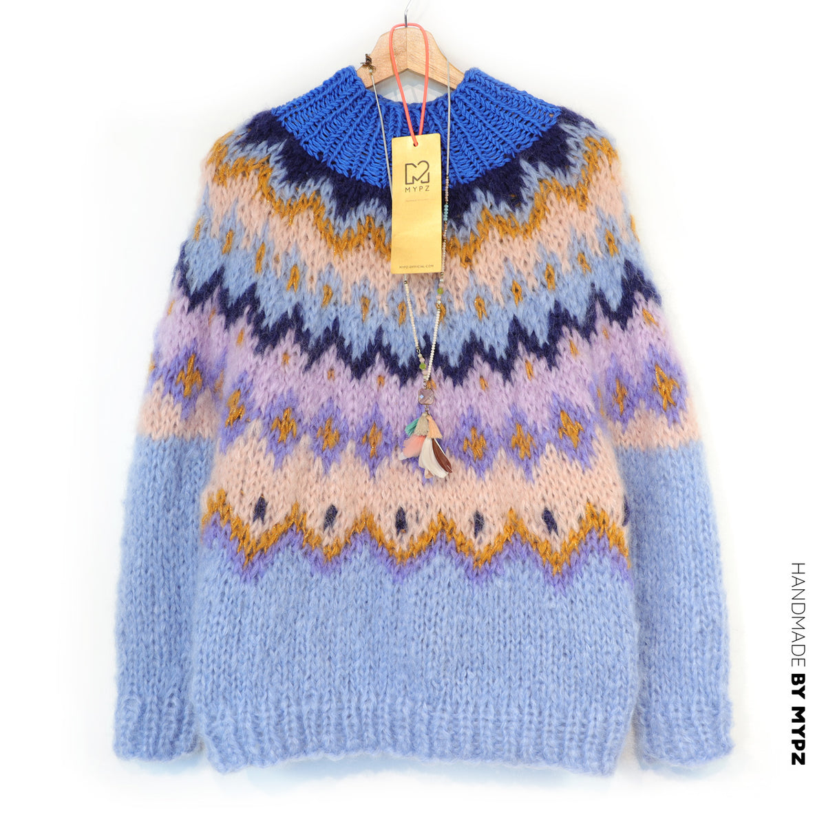 MYPZ Chunky Mohair-Pullover von oben nach unten, Heidelbeere