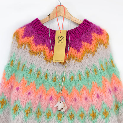 Strickmuster – MYPZ Chunky Topdown Mohair-Pullover Snowberry Nr.12 (ENG-DE-NL-ES-FR-IT-DA-SV-NO)