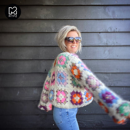 Häkelanleitun - MYPZ Granny square bomber cardigan Off White (ENG-NL-DE-ES)