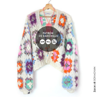 Häkelanleitun - MYPZ Granny square bomber cardigan Off White (ENG-NL-DE-ES)