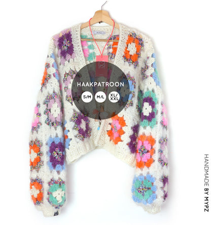 Häkelanleitun - MYPZ Granny square bomber cardigan Off White (ENG-NL-DE-ES)